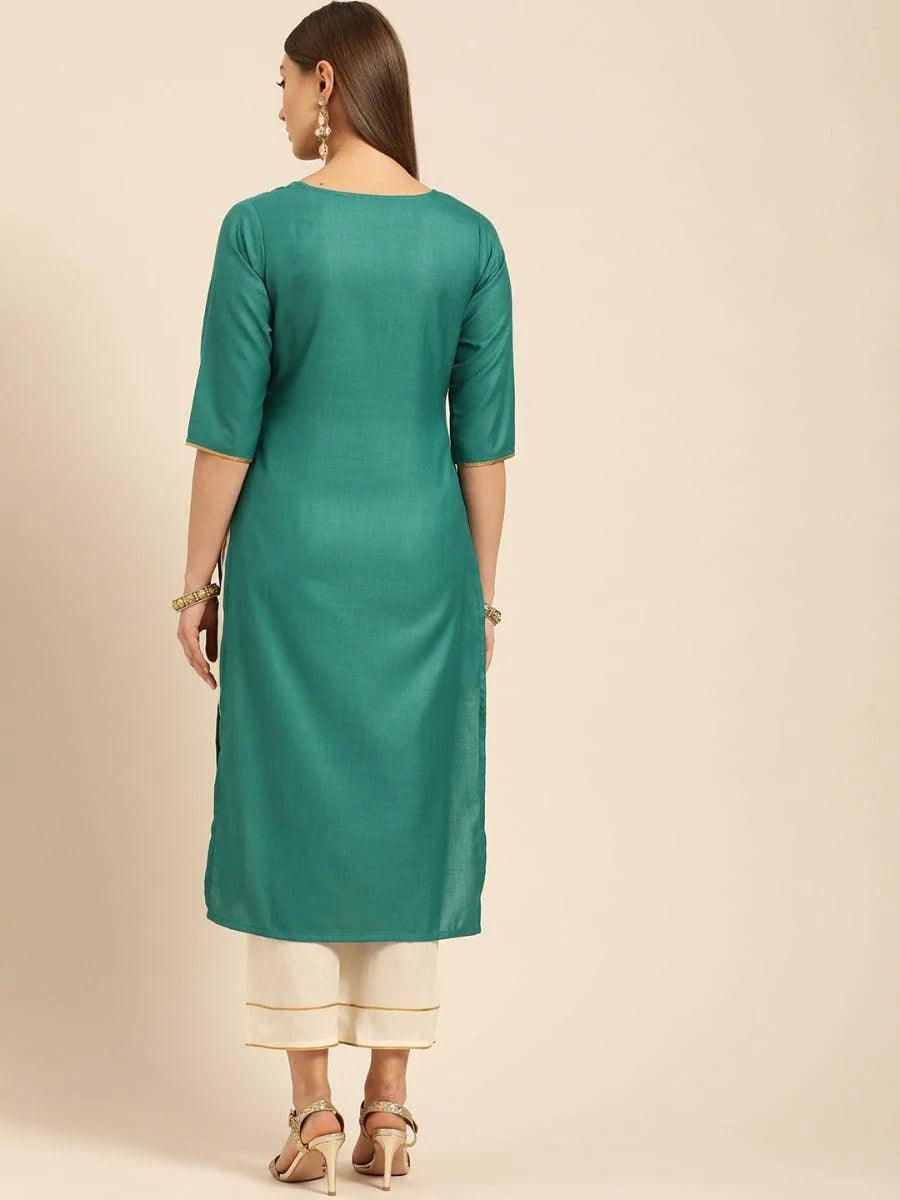 Green Embroidered Cotton Kurta Set - ShopLibas 