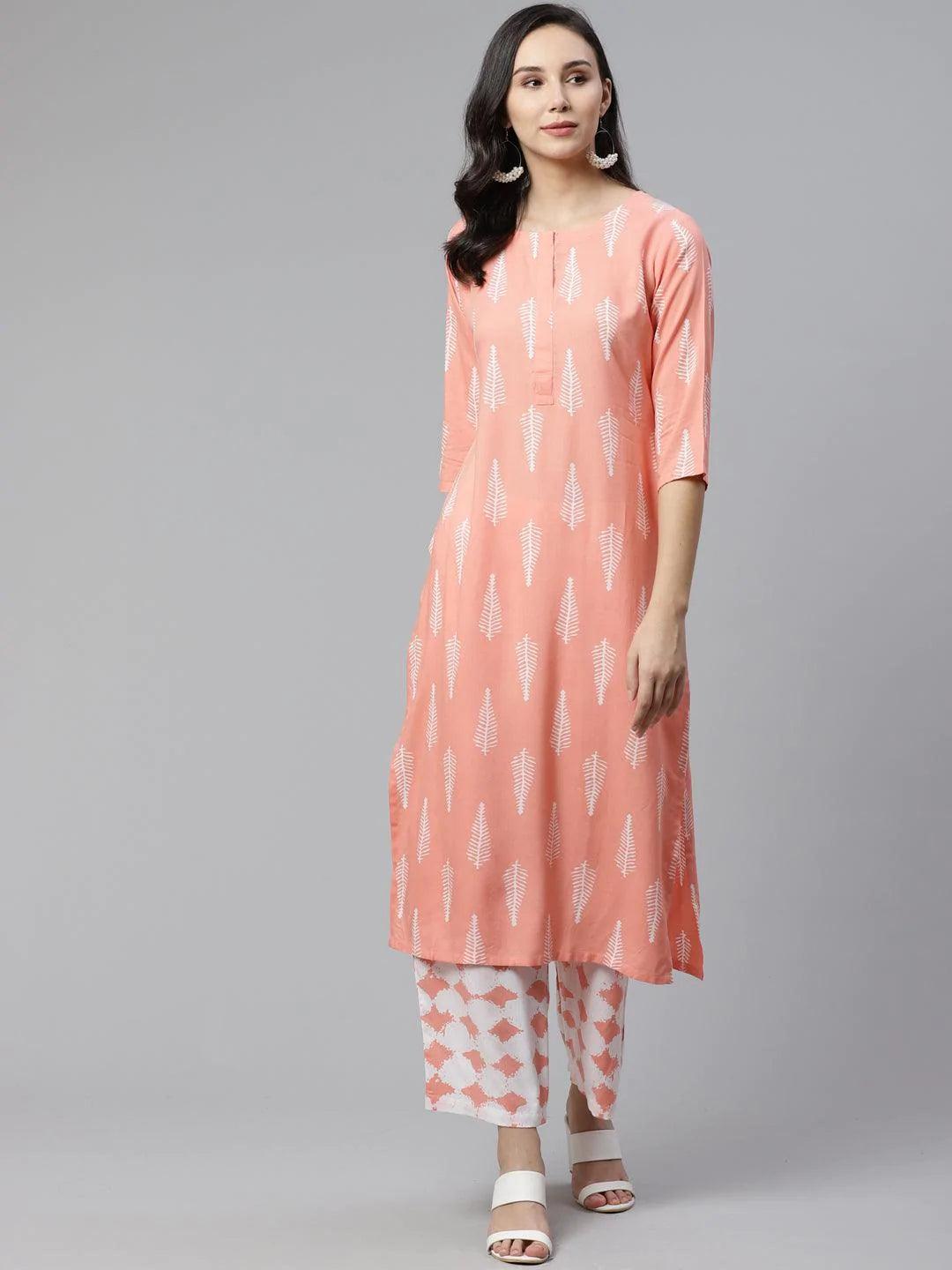 Pink Printed Rayon Kurta Set - ShopLibas