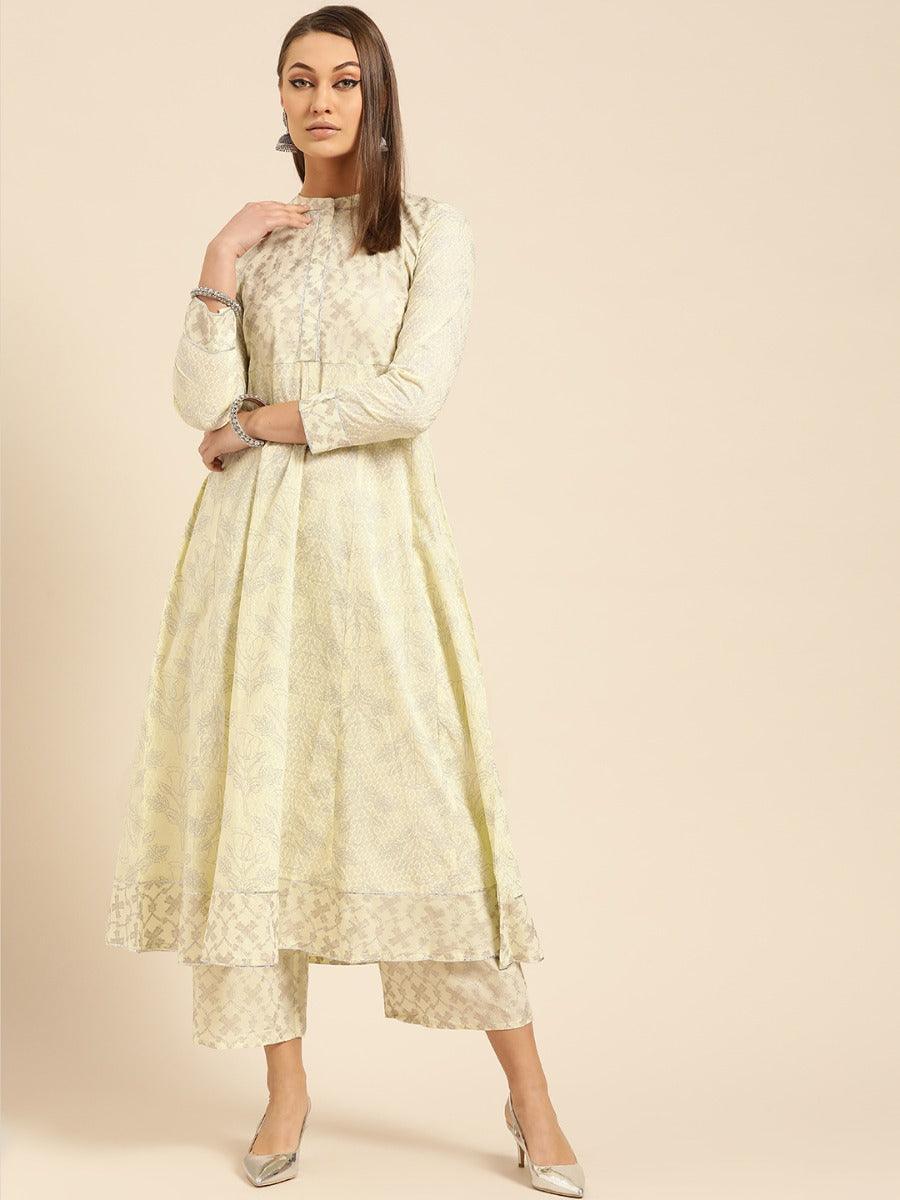 Yellow Printed Cotton Kurta Set - ShopLibas