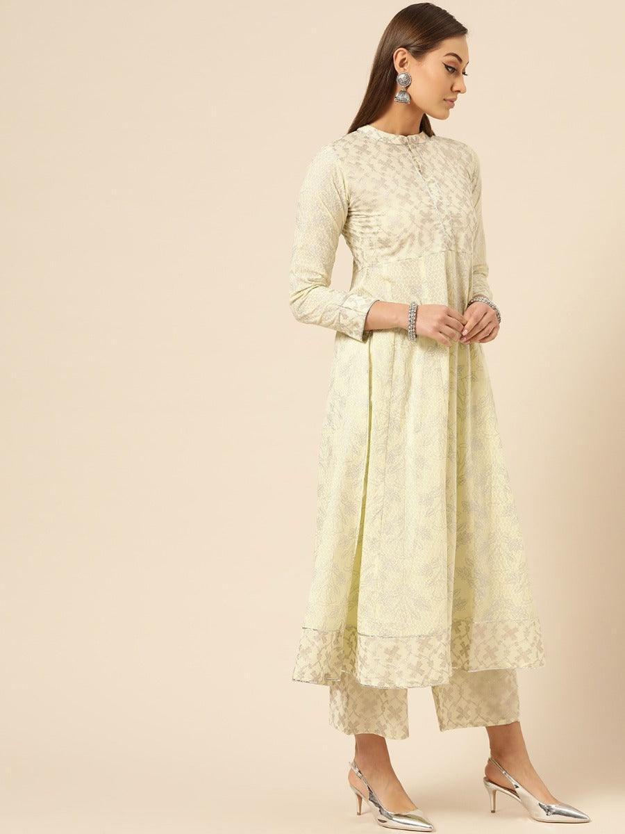 Yellow Printed Cotton Kurta Set - ShopLibas