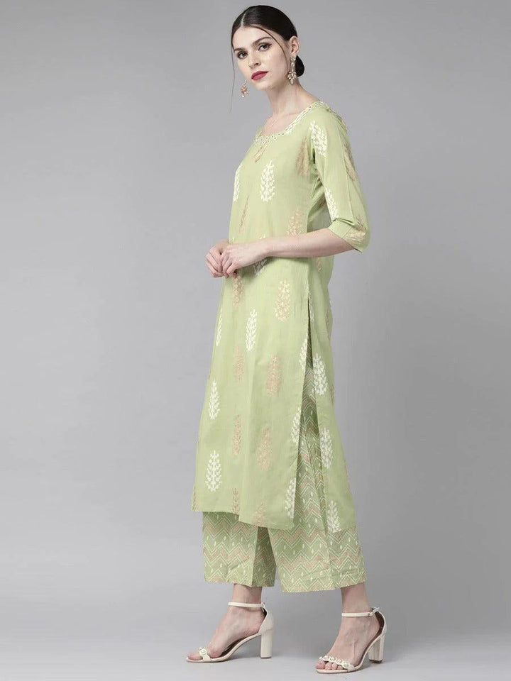 Pastel Green Printed Cotton Kurta Set