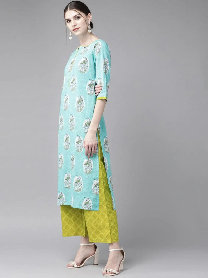 Blue Printed Cotton Suit Set - ShopLibas