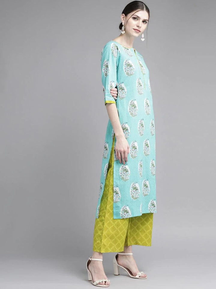 Blue Printed Cotton Suit Set - ShopLibas