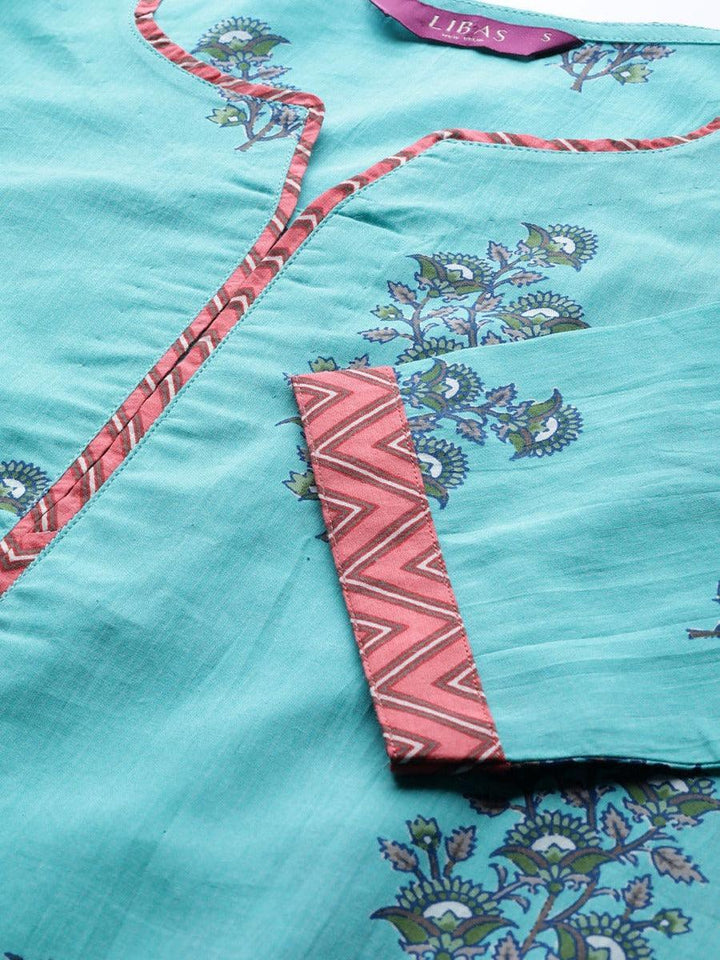 Blue Printed Cotton Suit Set - ShopLibas