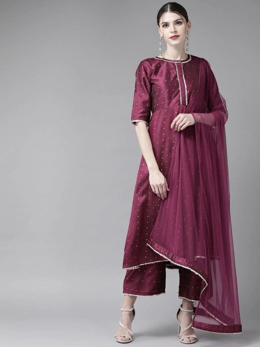 Purple Zari Work Silk Suit Set - ShopLibas