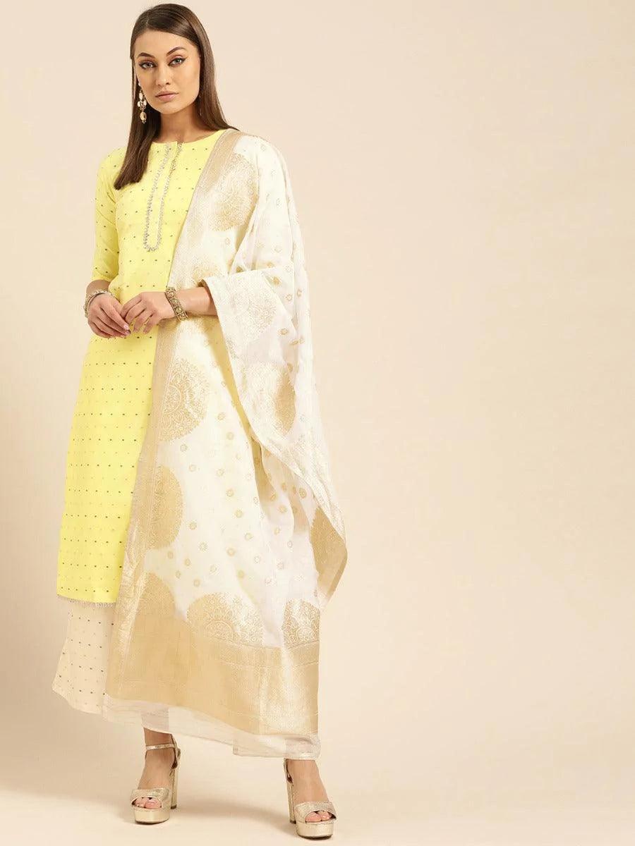 Yellow Self Design Chanderi Suit Set - ShopLibas