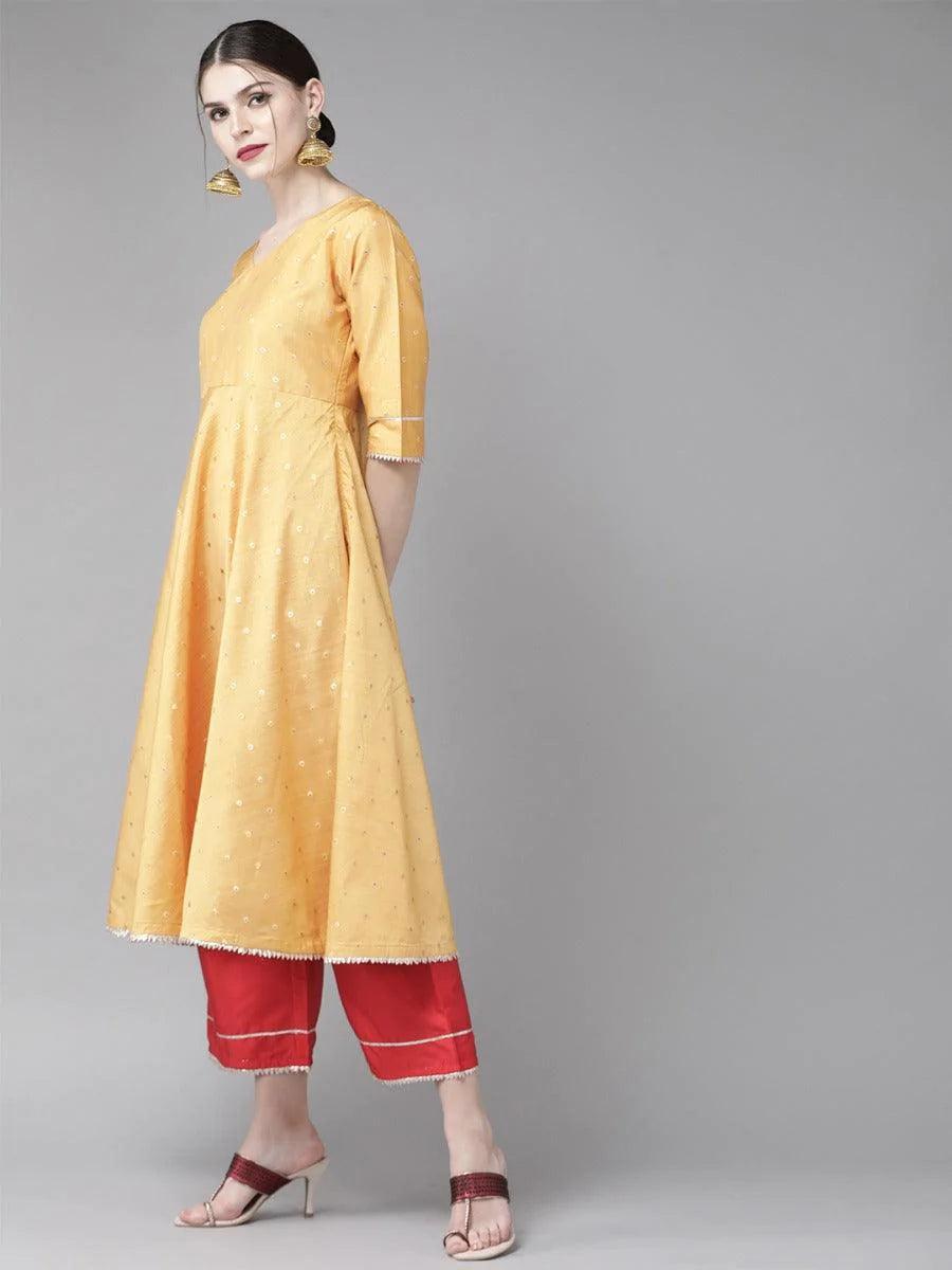 Mustard Zari Work Chanderi Suit Set - ShopLibas