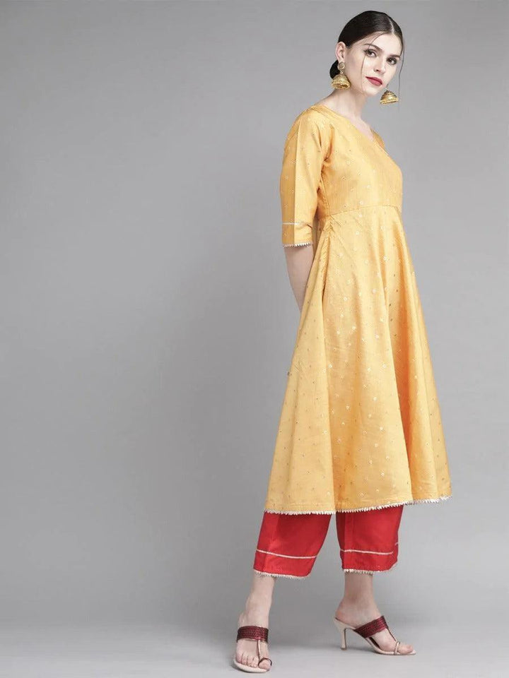 Mustard Zari Work Chanderi Suit Set - ShopLibas