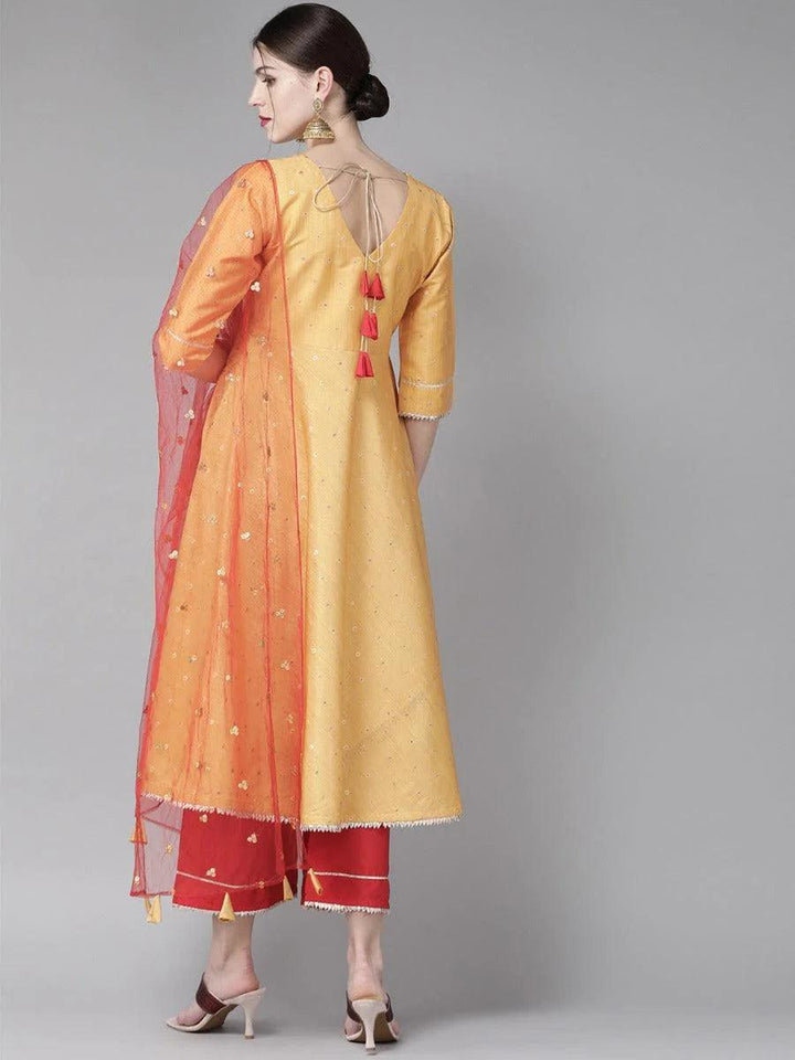 Mustard Zari Work Chanderi Suit Set - ShopLibas