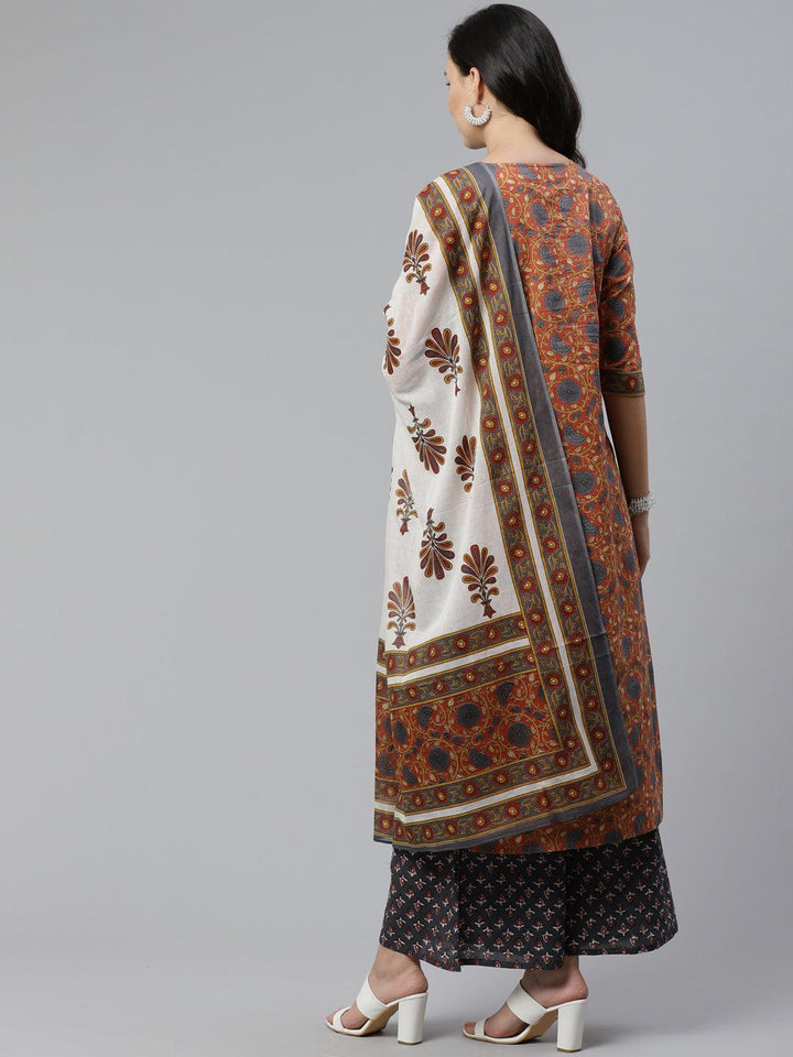 Brown Printed Cotton Suit Set - ShopLibas