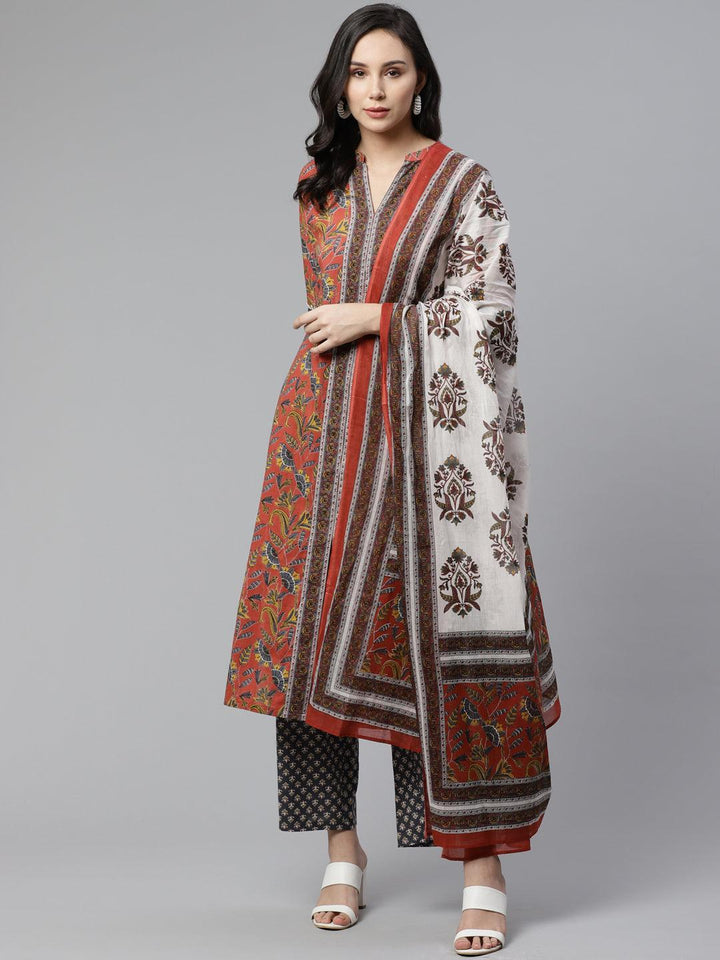 Rust Printed Cotton Suit Set - ShopLibas