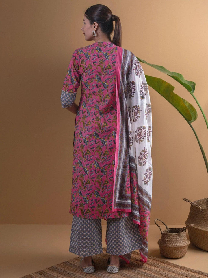 Pink Printed Cotton Suit Set - ShopLibas