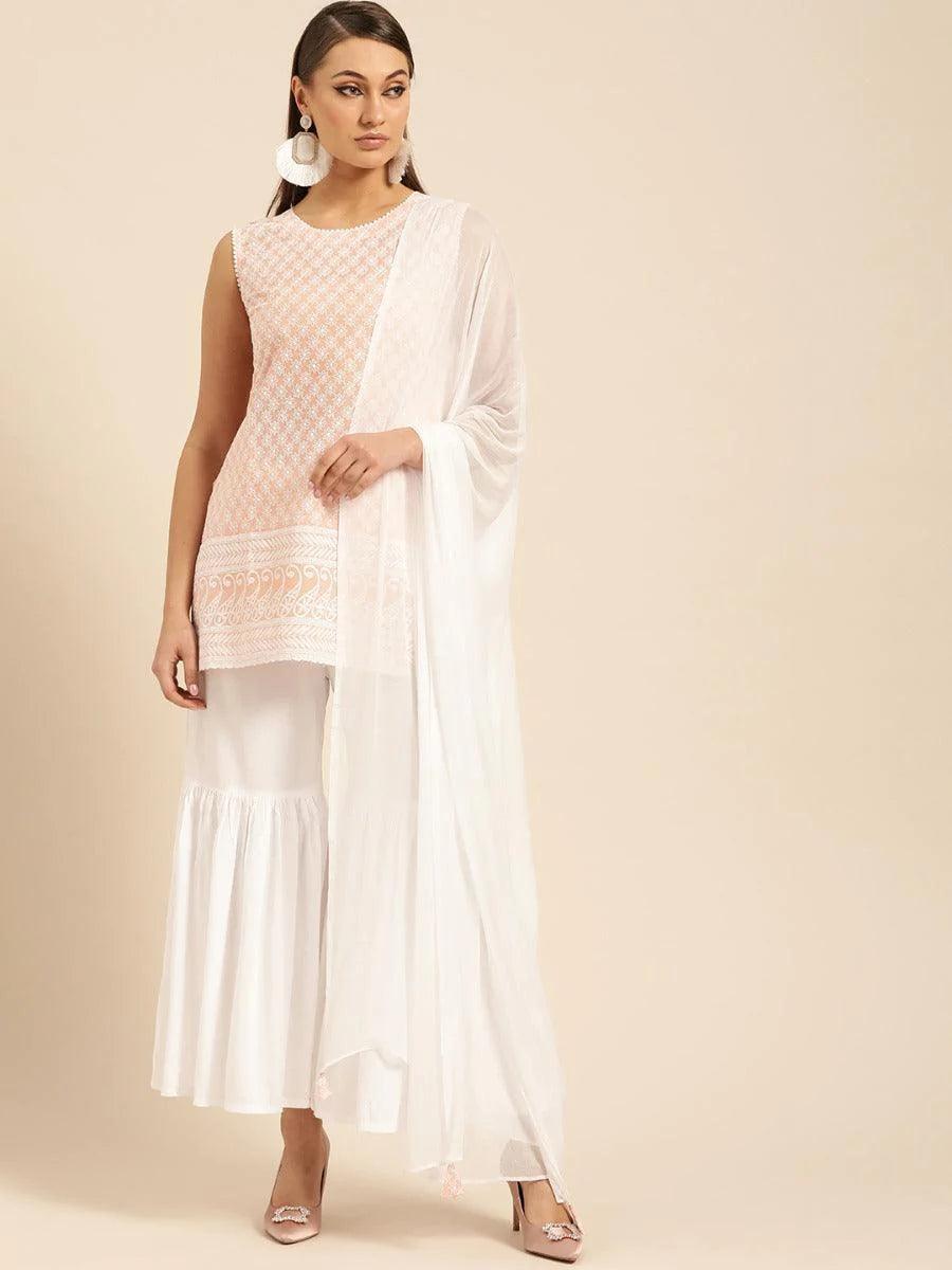 Peach Schiffli Cotton Suit Set - ShopLibas
