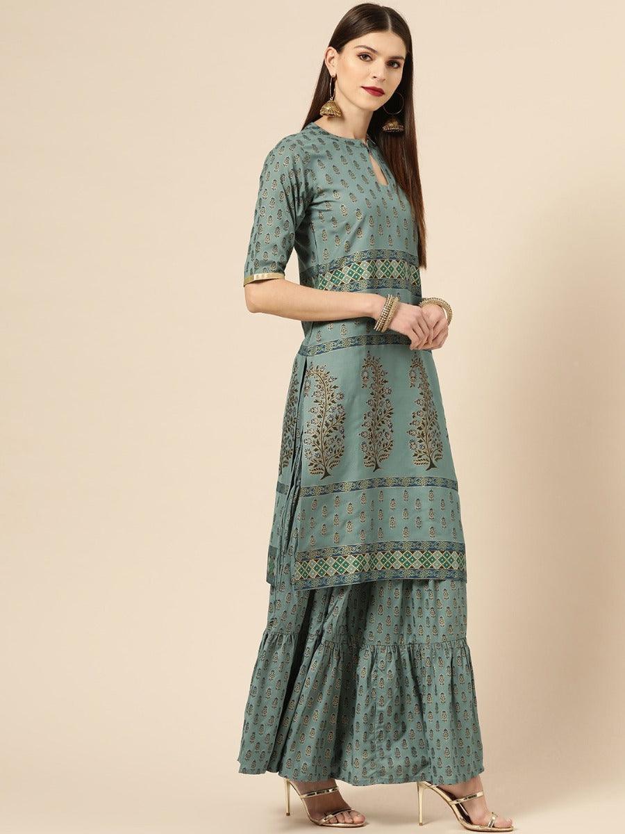 Grey Printed Cotton Kurta Set - ShopLibas