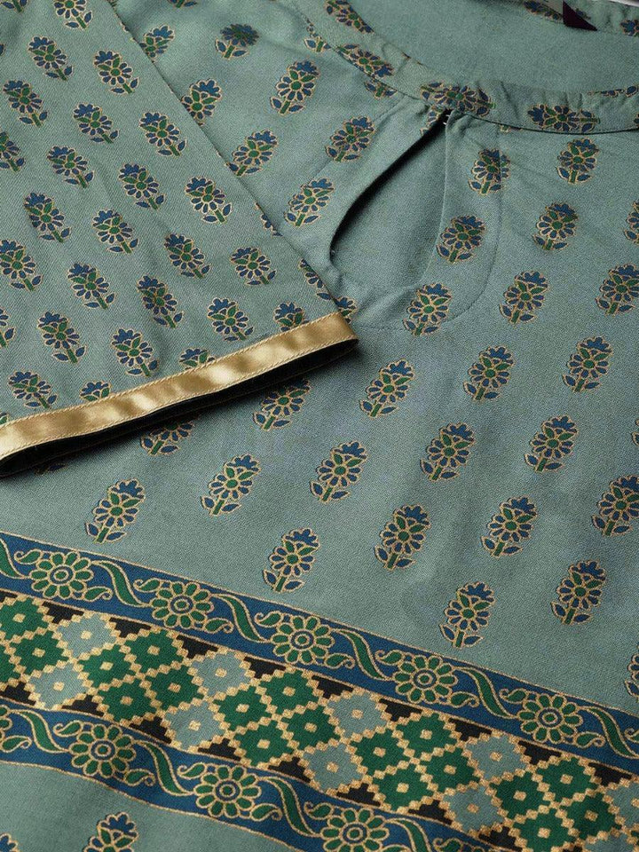 Grey Printed Cotton Kurta Set - ShopLibas
