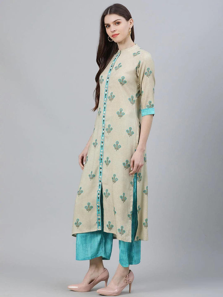 Beige Printed Rayon Kurta Set - ShopLibas