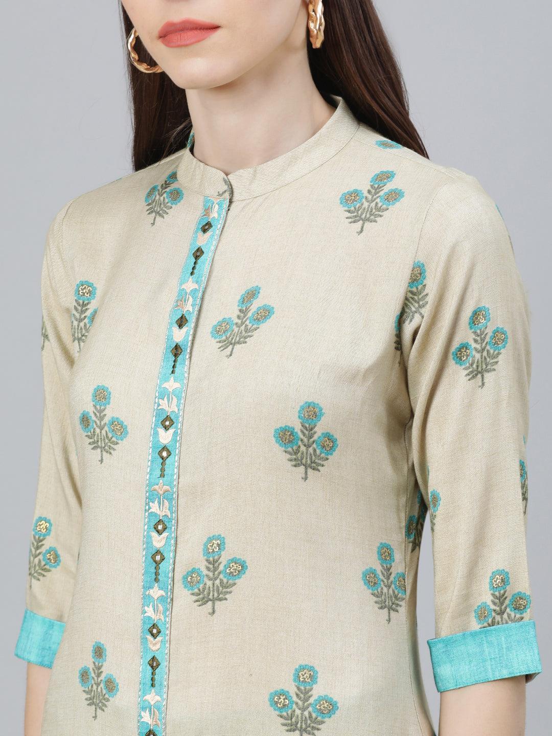 Beige Printed Rayon Kurta Set - ShopLibas