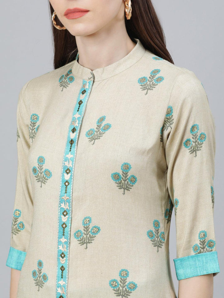 Beige Printed Rayon Kurta Set - ShopLibas