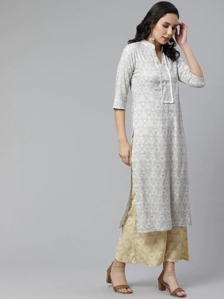 Grey Printed Rayon Kurta Set - ShopLibas