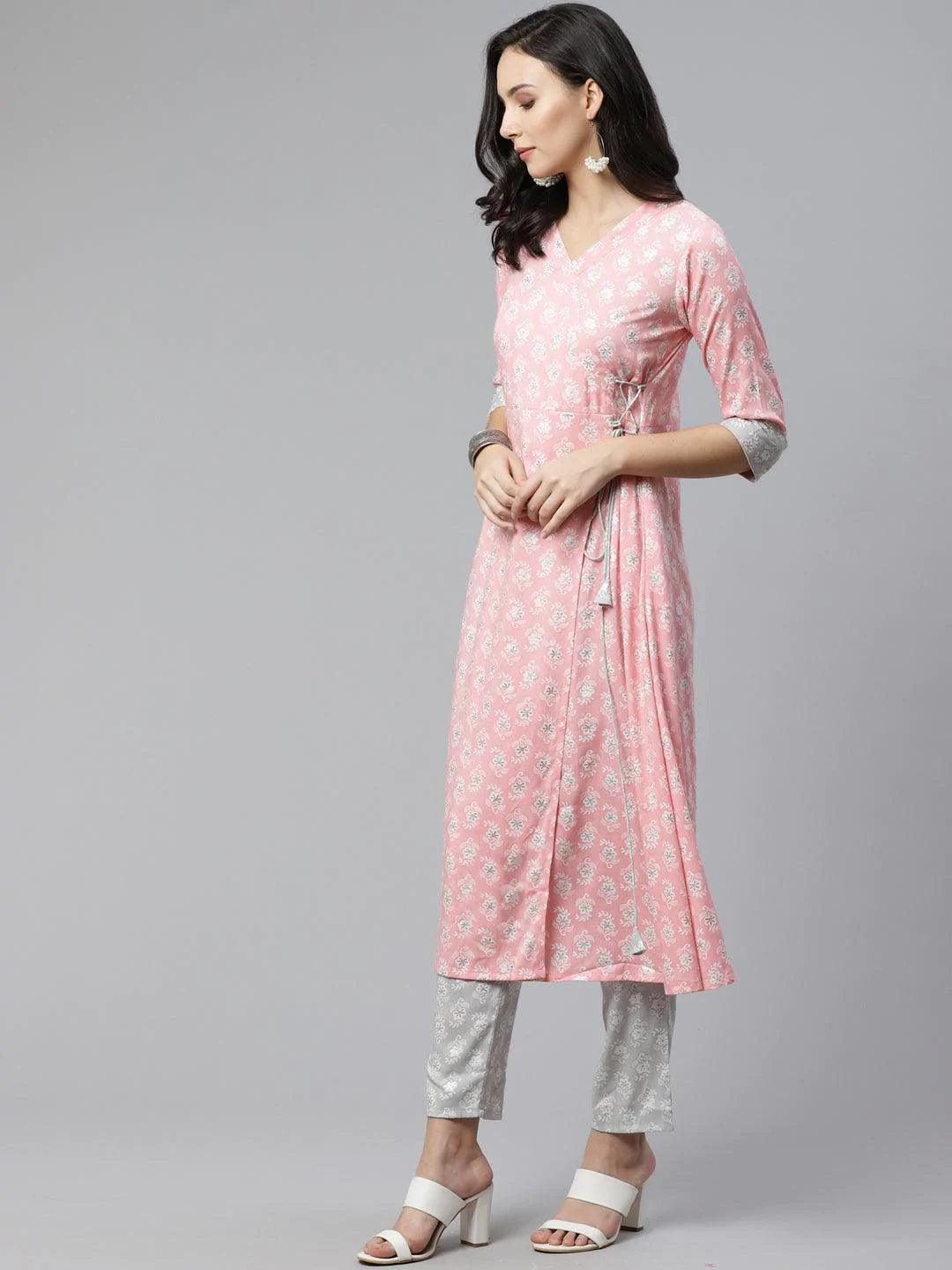 Pink Printed Rayon Kurta Set - ShopLibas 