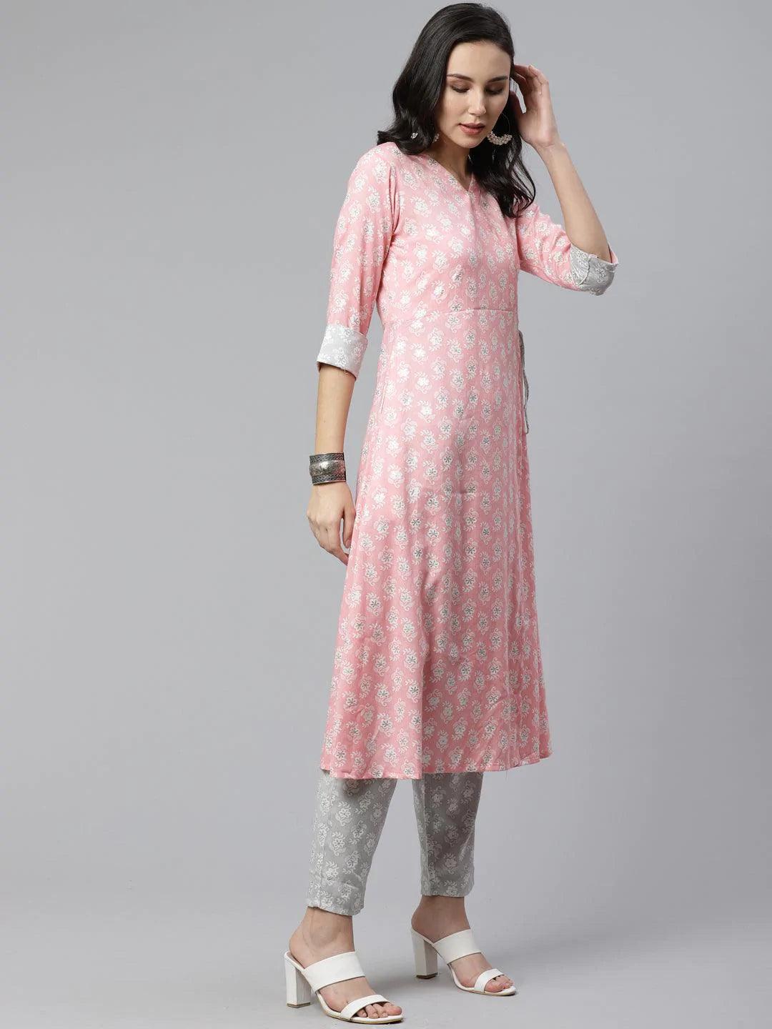 Pink Printed Rayon Kurta Set - ShopLibas 