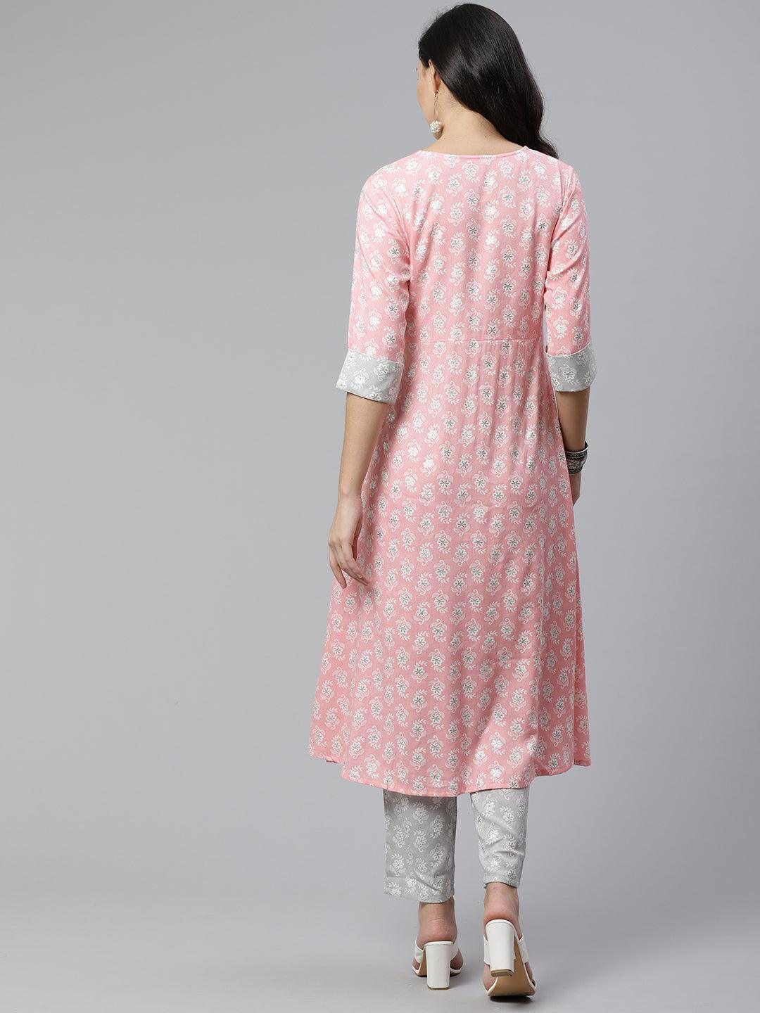 Pink Printed Rayon Kurta Set - ShopLibas 
