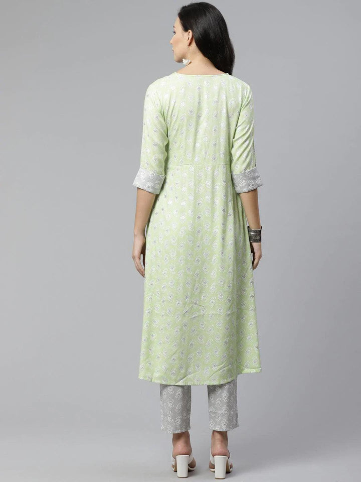 Green Printed Rayon Kurta Set - ShopLibas