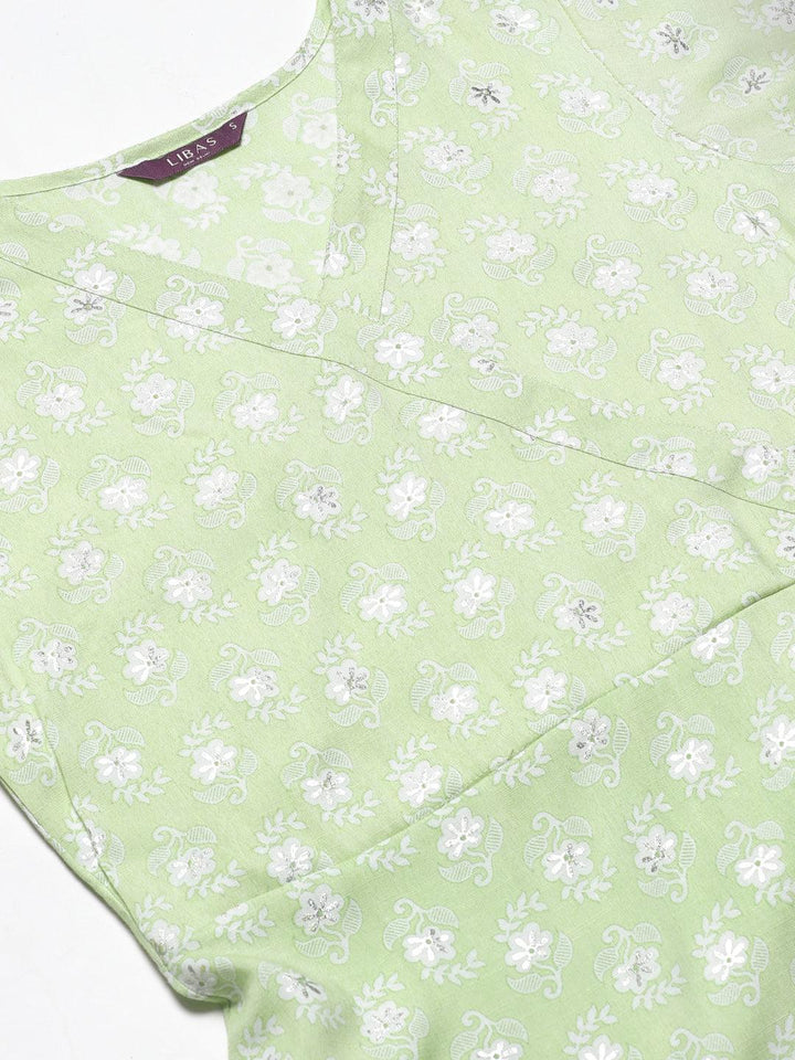 Green Printed Rayon Kurta Set - ShopLibas