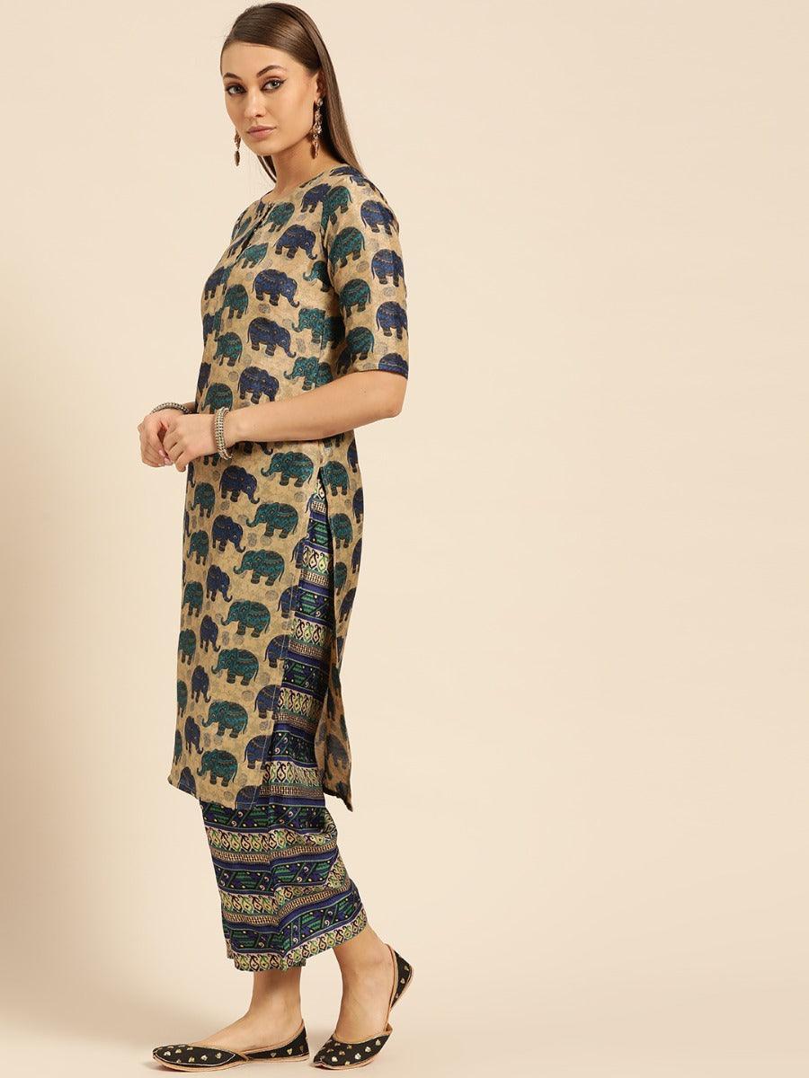 Blue Self Design Chanderi Suit Set - ShopLibas