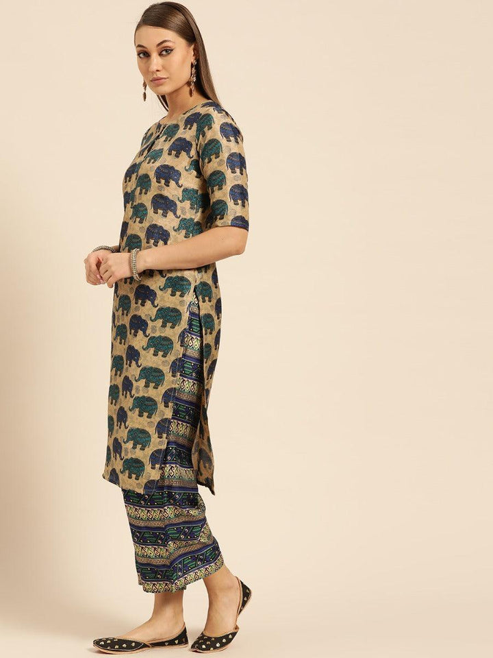 Blue Self Design Chanderi Suit Set - ShopLibas