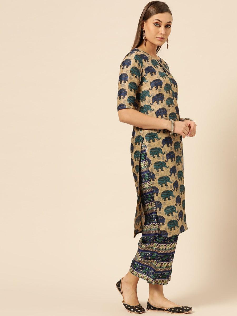 Blue Self Design Chanderi Suit Set - ShopLibas