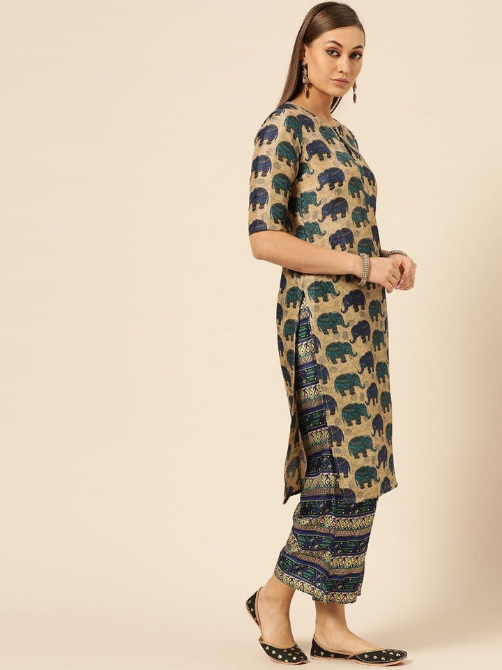 Blue Self Design Chanderi Suit Set - ShopLibas