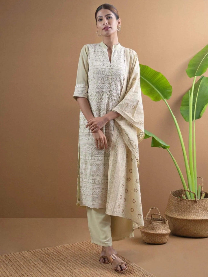 AMAIRA Green Embroidered Georgette Suit Set - ShopLibas