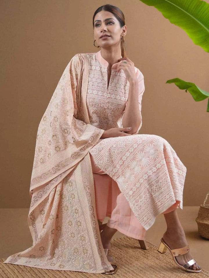 AMAIRA Pink Embroidered Georgette Suit Set - ShopLibas