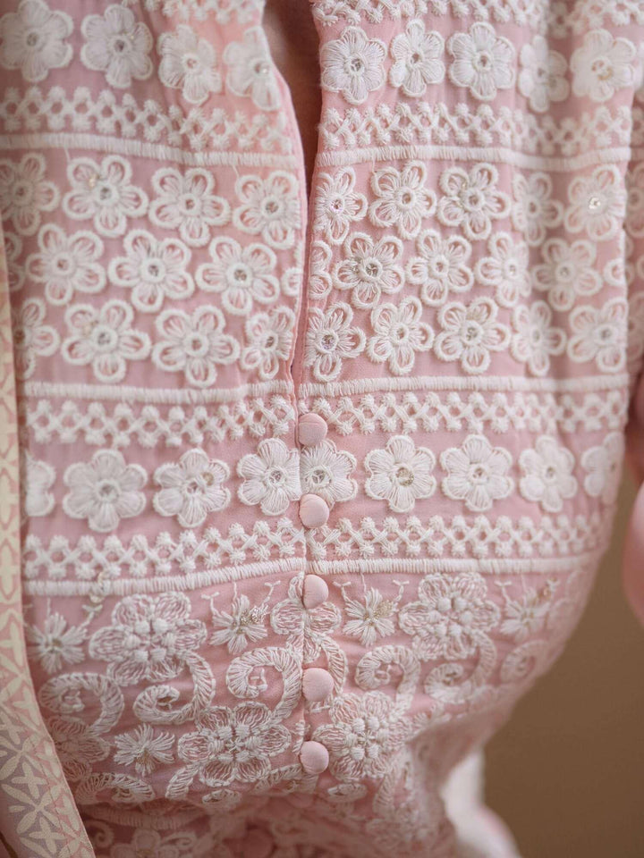 AMAIRA Pink Embroidered Georgette Suit Set - ShopLibas