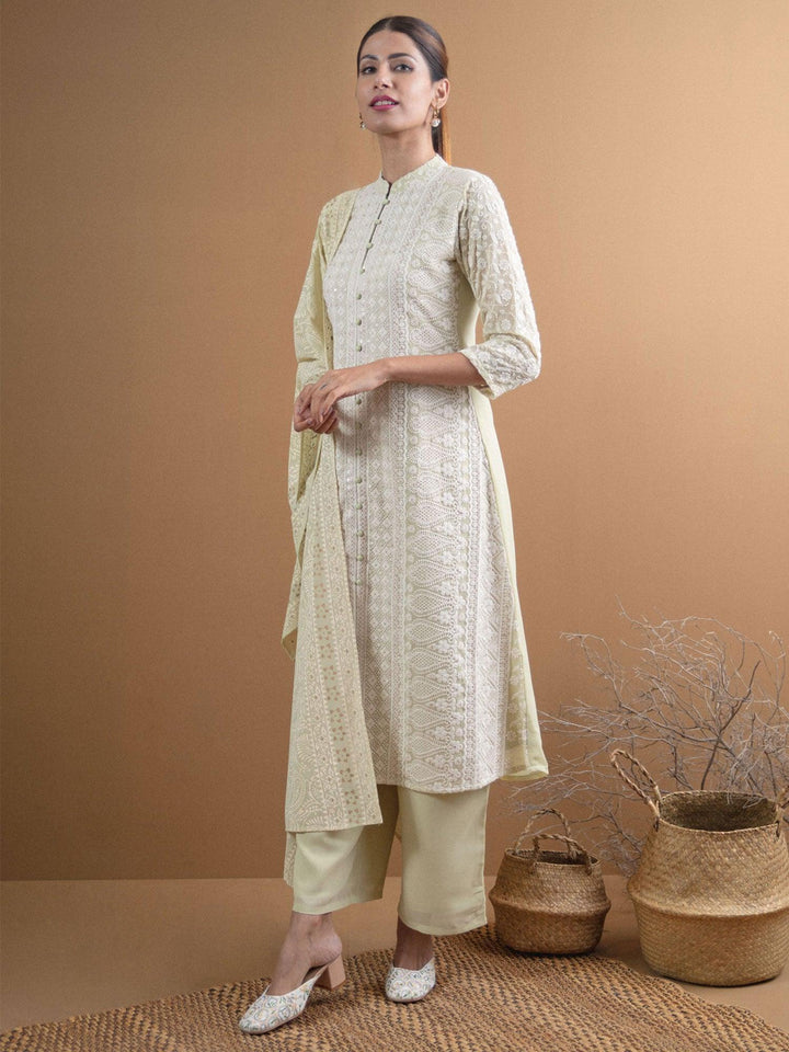 ANAYA Green Embroidered Georgette Suit Set - ShopLibas