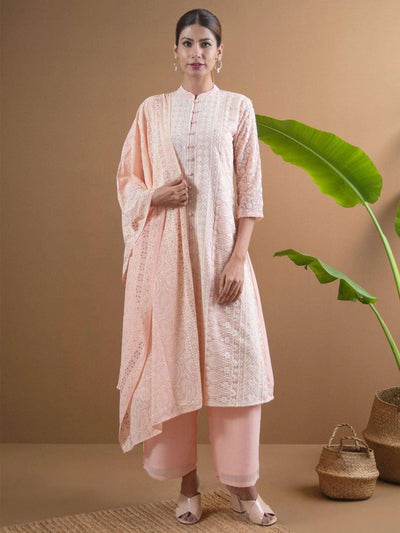 ANAYA Pink Embroidered Georgette Suit Set - ShopLibas