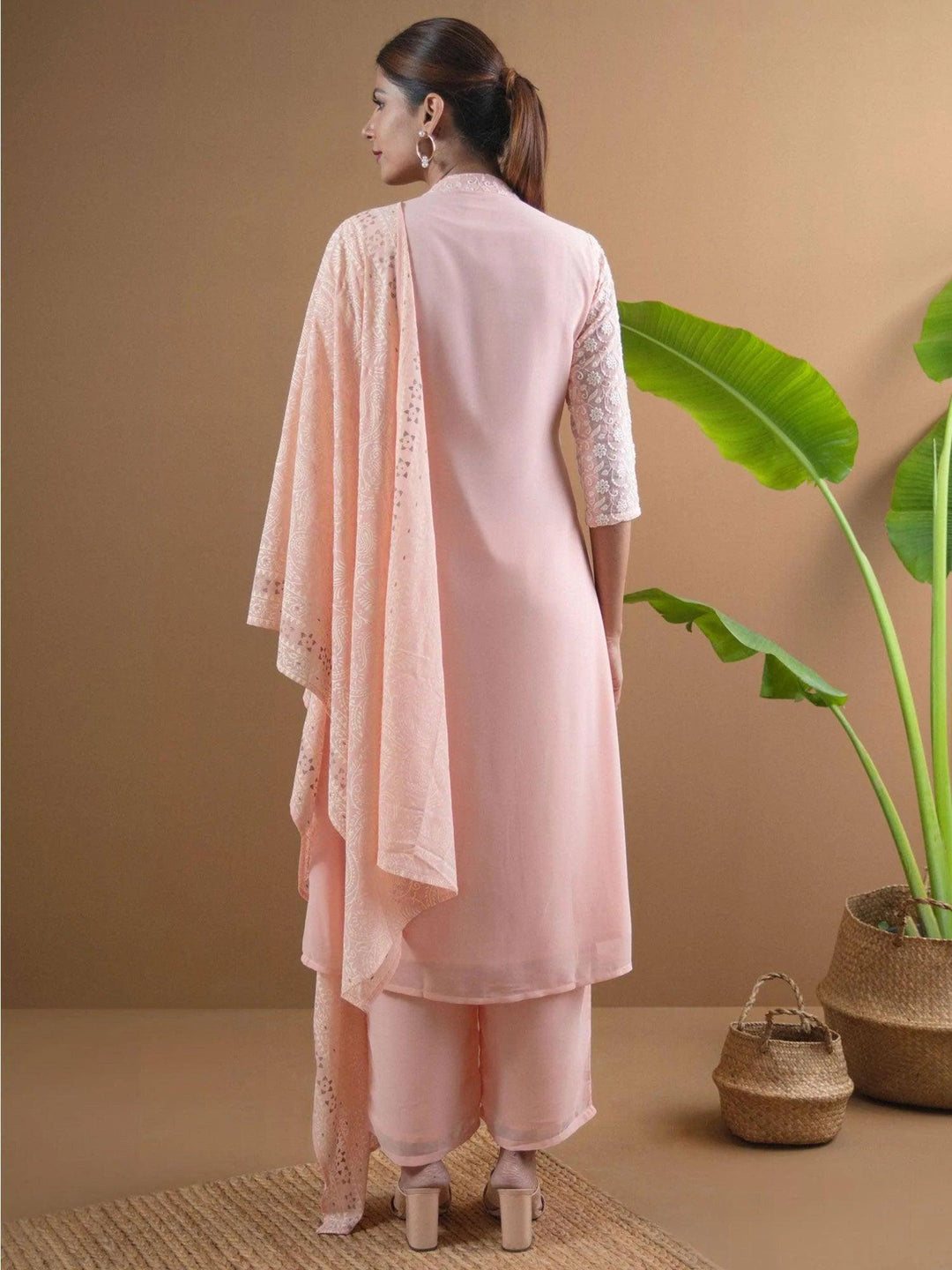 ANAYA Pink Embroidered Georgette Suit Set - ShopLibas