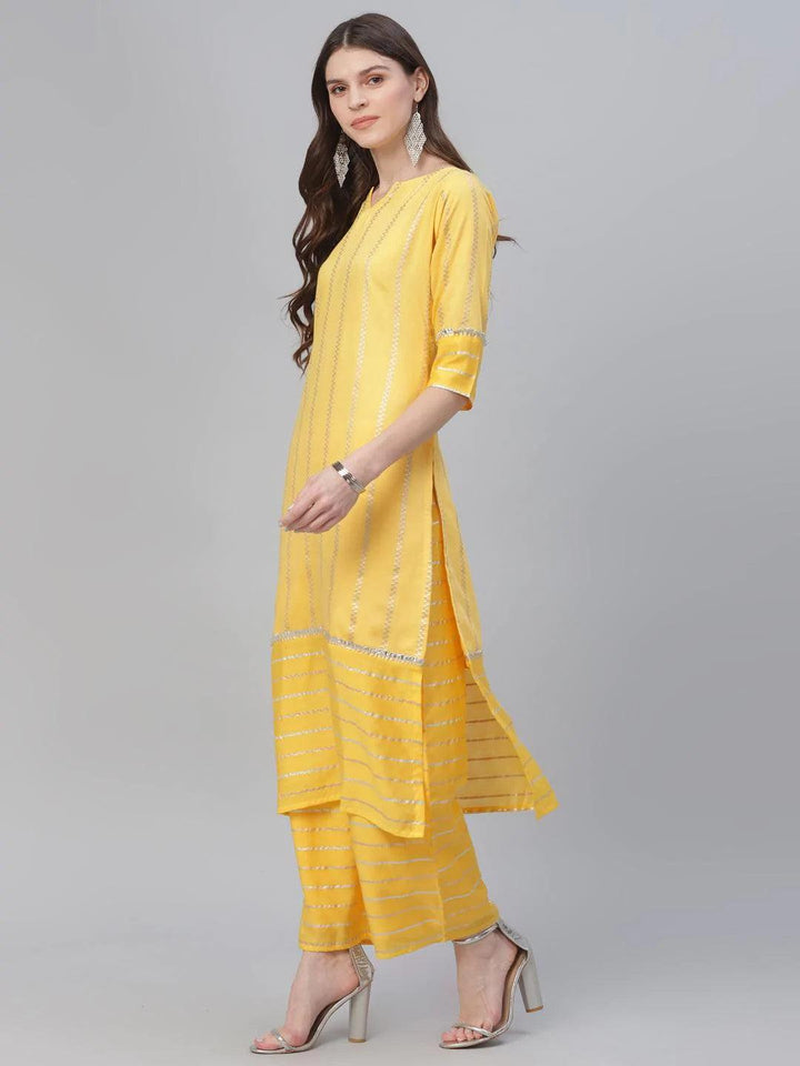 Yellow Self Design Chanderi Suit Set - ShopLibas