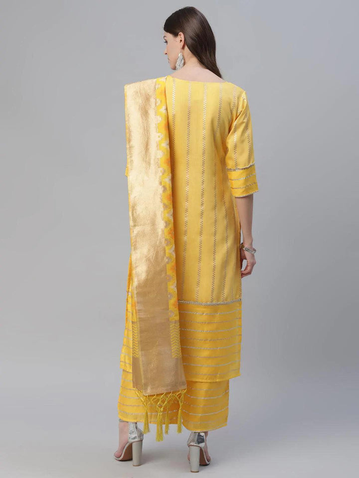 Yellow Self Design Chanderi Suit Set - ShopLibas