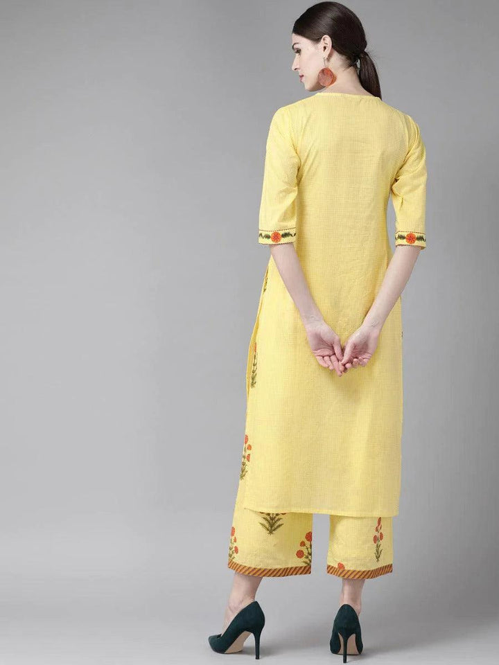 Yellow Embroidered Cotton Kurta Set - ShopLibas