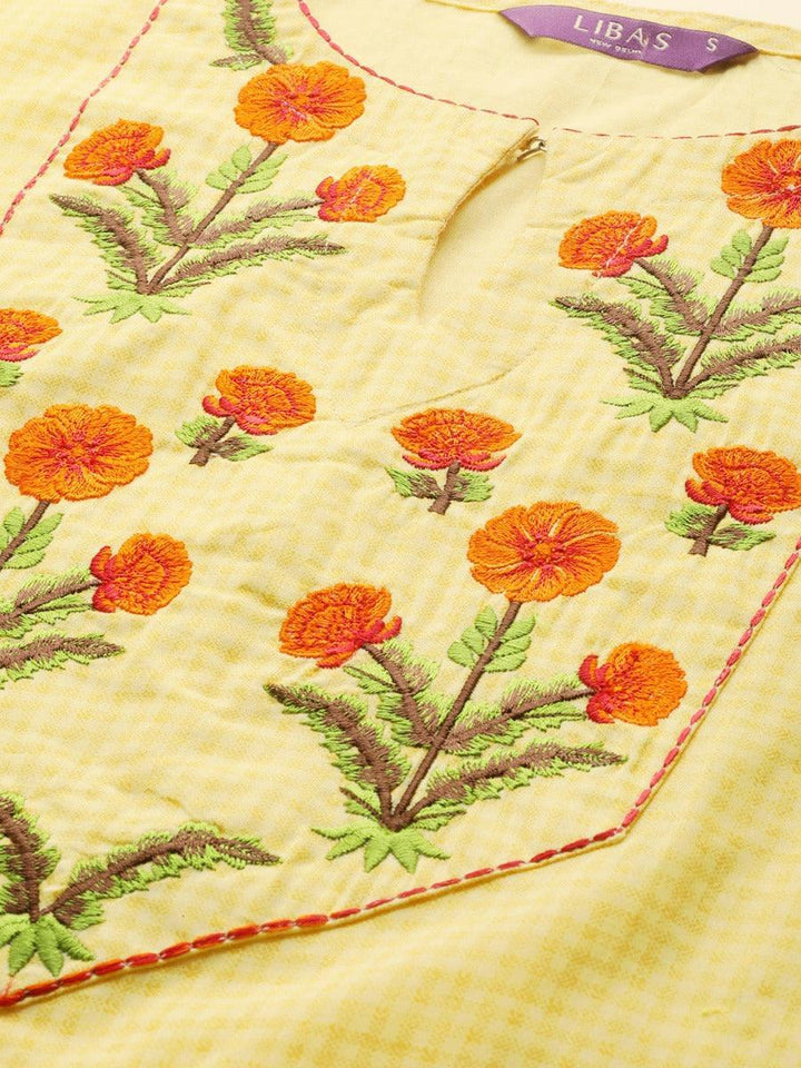 Yellow Embroidered Cotton Kurta Set - ShopLibas