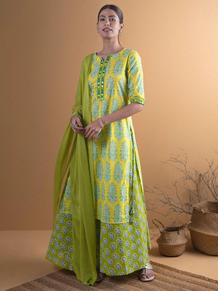 Green Printed Cotton Suit Set - ShopLibas