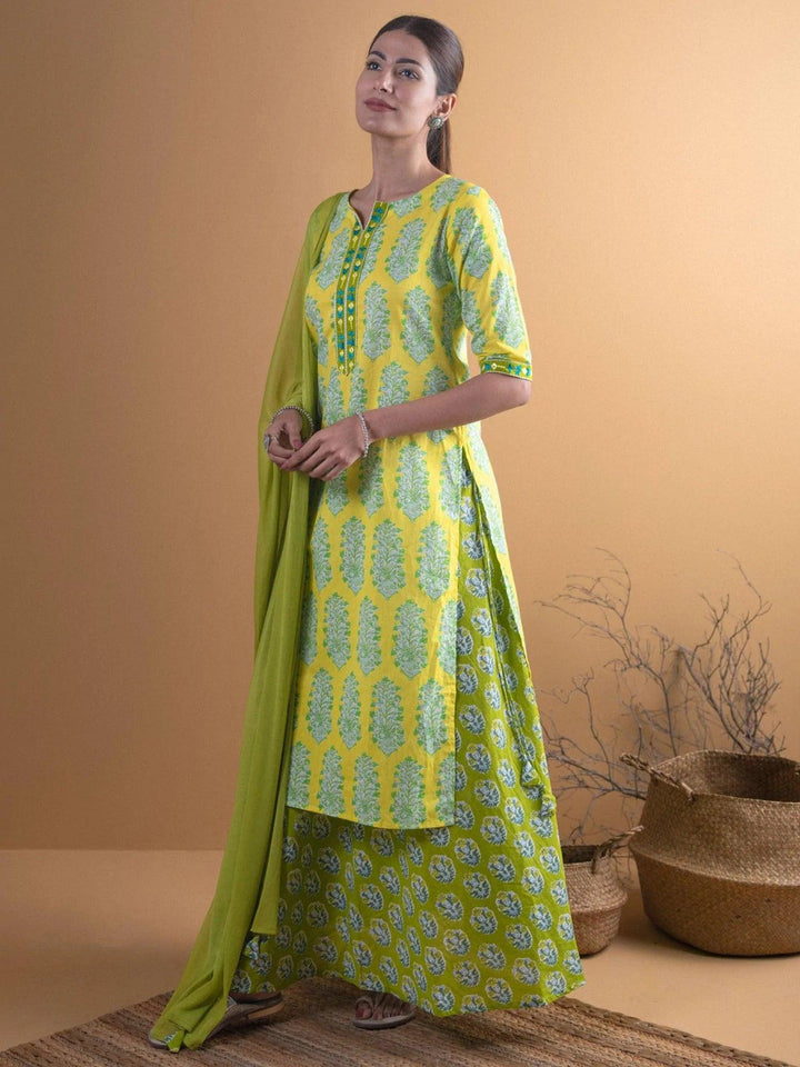 Green Printed Cotton Suit Set - ShopLibas
