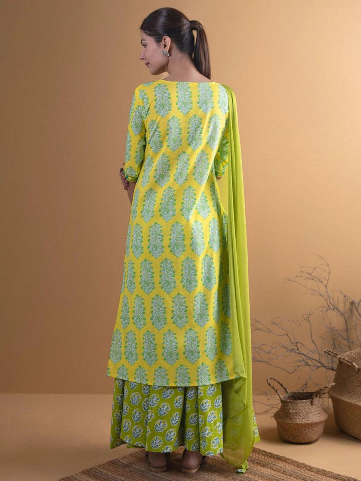 Green Printed Cotton Suit Set - ShopLibas