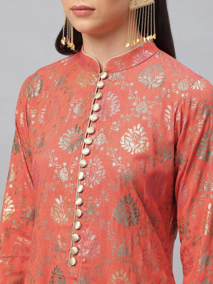 Orange Printed Rayon Kurta Set - ShopLibas