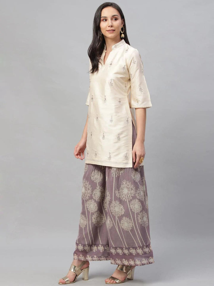 Beige Embroidered Chanderi Kurta Set - ShopLibas