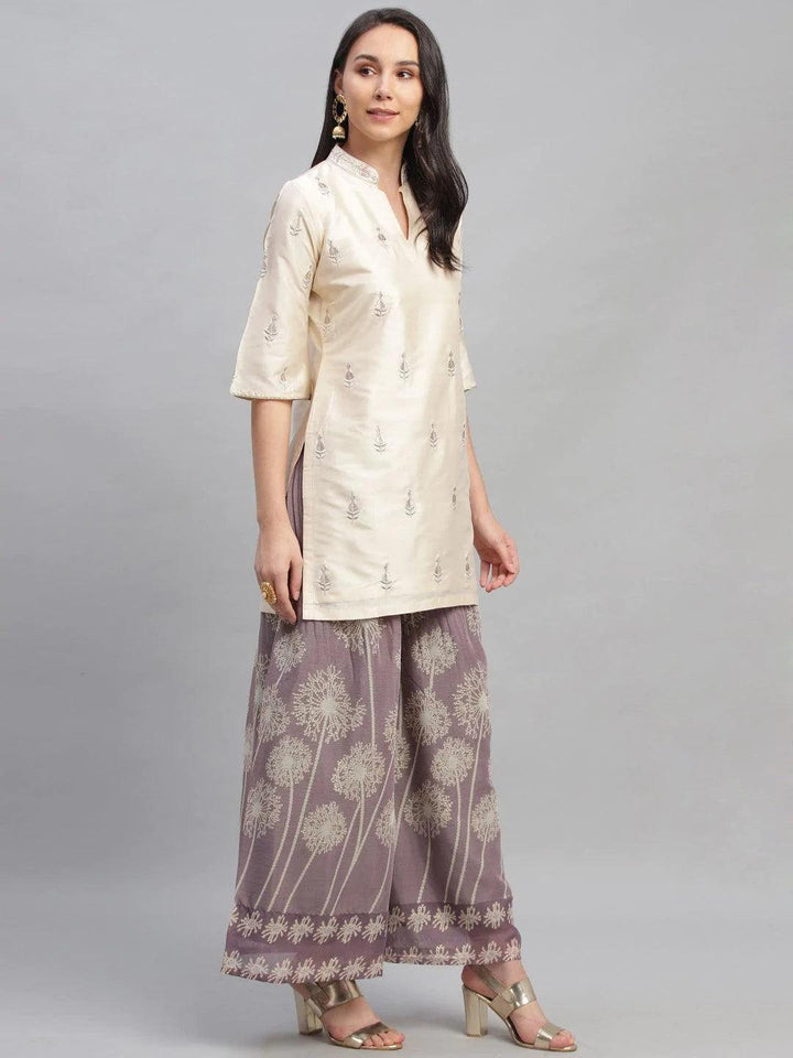 Beige Embroidered Chanderi Kurta Set - ShopLibas