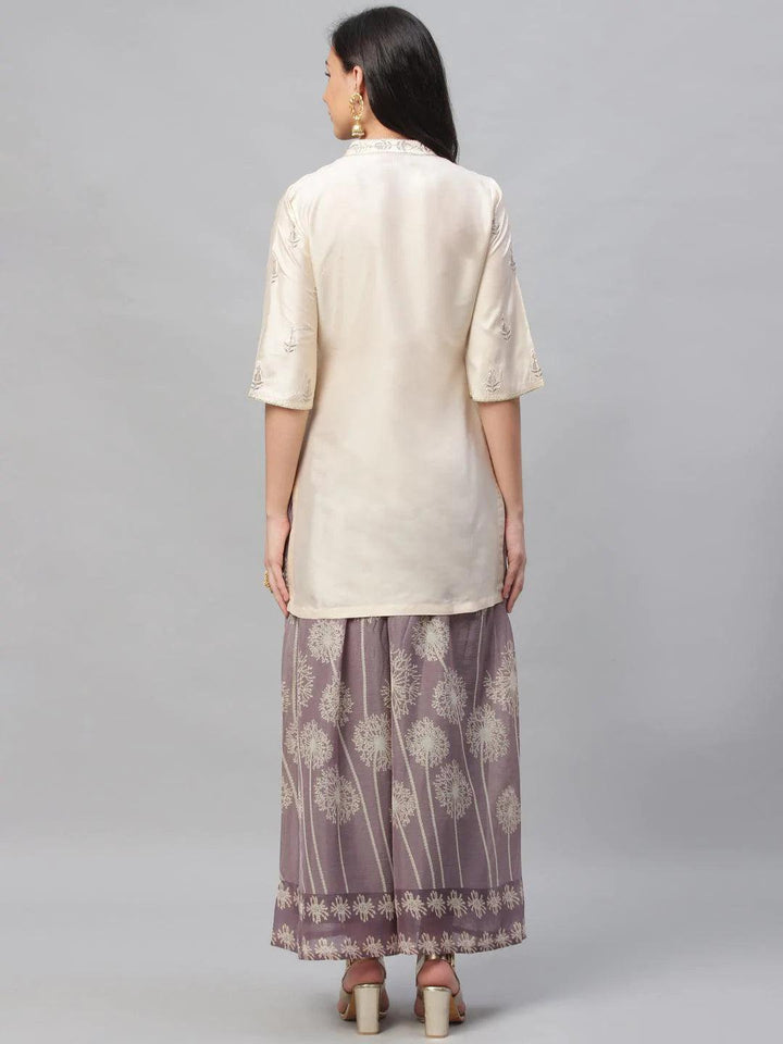 Beige Embroidered Chanderi Kurta Set - ShopLibas