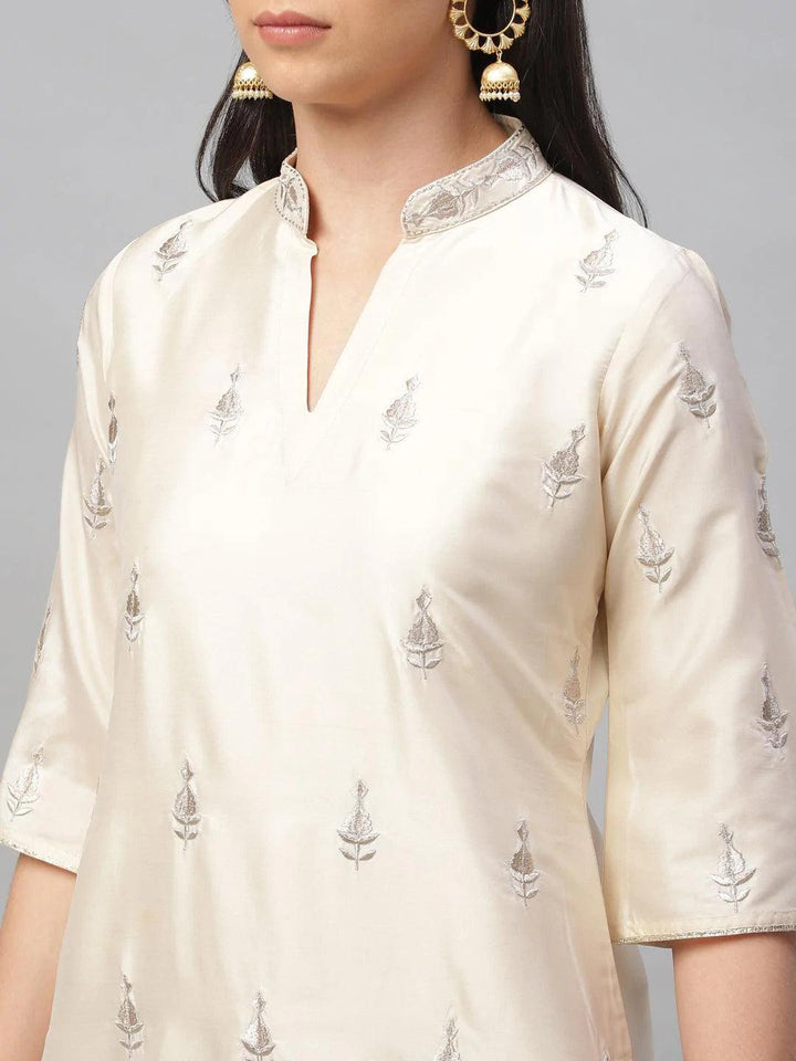 Beige Embroidered Chanderi Kurta Set - ShopLibas